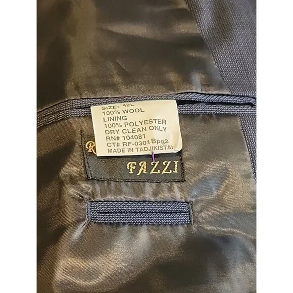 NWT Riccardo Fazzi Sport 4Button Solid Navy Suit Jacket Blazer Wool 42L